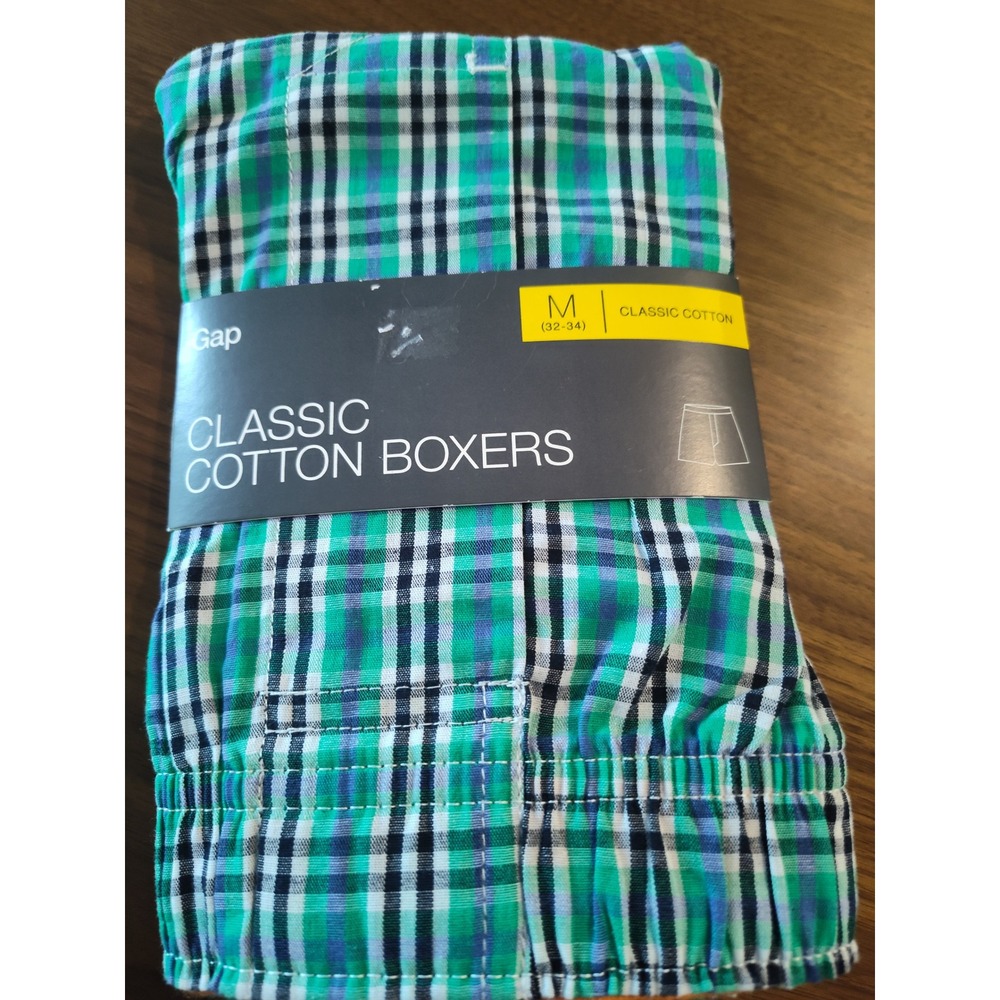 Gap Classic Cotton Boxers Mens Medium 32-34 Green Blue Plaid Underwear NWT - Picture 1 of 1